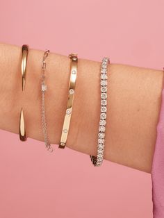 Every woman needs to add some sparkle in her wrist stack. You can't go wrong with any sized Tennis Bracelet. Limited Stock - inquire on availability. These can be made to order in any metal color and diamond size. Please email hello@shoplemel.com for custom sizes. Wrist Stack, Tennis Jewelry, Dainty Gold Jewelry, Wrist Stacks, Bracelet Size Chart, Diamond Tennis Bracelet, Gold Bracelet For Women, Birthstone Bracelets, Initial Jewelry