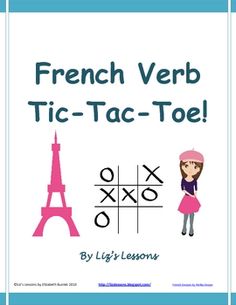 the french verb tic - tac - toe game is shown in front of an eiffel tower