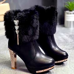 Fashion Dress Ankle Boots Winter Night Out Platform Boots, Black High Heel Mid-calf Boots For Winter, Casual Mid-calf High Heel Boots For Party, Casual High Heel Mid-calf Boots For Party, Casual Mid-calf Boots With High Heel For Party, Casual Ankle Platform Boots For Party, Casual Platform Ankle Boots For Party, Black Platform Boots For Winter Party, Glamorous Platform Boots For Winter Night Out