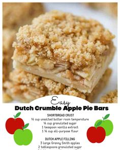 an easy recipe for apple pie bars made with crumbled apples and cinnamon sugar