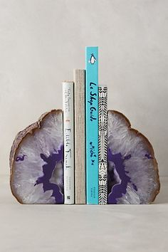 two books are placed on top of each other in the shape of a slice of wood