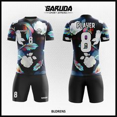 the front and back of a soccer jersey with flowers on it, which reads player 8