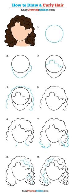 how to draw curly hair step by step instructions for kids with pictures on the page