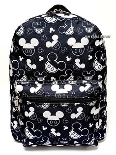 Disney Mickey Mouse All Ove Print Print Large 16" School Backpack Disney Premium Quality Carry All Travel Bag Book Bag With Adjustable Straps To Fit All Ages Great For A  Gift  100% Disney AuthenticAnd Licensed Backpack 16 " Height 11" Width 5" Depth Condition Is New With Original Tags Cheap Mickey Mouse Backpack For School, Casual Mickey Mouse School Backpack, Disney Mickey Mouse Backpack For School, Black Mickey Mouse Backpack, Casual Mickey Mouse Backpack, Disney Backpack, Mickey Mouse Print, Mouse Print, Backpack Travel