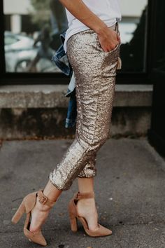 Gold Sequin Pants, Glitter Leggings, Work Pants Women, Slacks For Women, Sequin Pants, Belted Pants, Elastic Waist Pants, Joggers Womens, Waist Pants