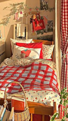 a bed room with a neatly made bed and lots of books on the shelf next to it