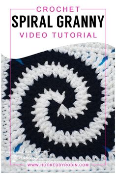 the crochet spiral granny blanket is shown with text overlay that reads,'crochet spiral granny video tutor '