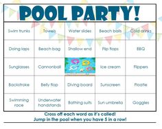 a pool party game with words and pictures