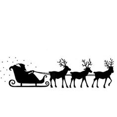 santa's sleigh with reindeers and snowflakes silhouetted against a white background