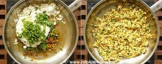 two pans filled with different types of food