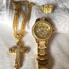 This Is A Man’s Gold Plated Watch Men’s Cross Necklace And Men’s Size 10 Ring New Never Worn Mens Jewelry Gold, Gold Watches For Men, Cross Necklace For Men Gold, Mens Gold Cross Necklace, Men Jewelry, Men’s Jewelry, Mens Cross Necklace Gold, Mens Solid Gold Cross Necklace, Gold Cross Necklace Mens Jewelry1000.com