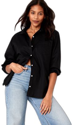 Trendy Shirt With Roll-up Sleeves For Everyday, Trendy Everyday Shirt With Button Cuffs, Everyday Shirt With Buttoned Pockets And Shirttail Hem, Everyday Long Sleeve Blouse With Buttoned Pockets, Shirt Blouse Outfit, Boyfriend Shirt Outfits, Black Shirt Outfits, Black Boyfriend, Black Button Down Shirt