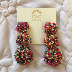 Brand New With Tags. Measure Approximately 2.75” In Length. Trendy Multicolor Beaded Dangle Earrings, Trendy Multicolor Beaded Drop Earrings, Multicolor Beaded Earrings For Spring Party, Multicolor Beaded Earrings For Beach, Cute Multicolor Earrings For The Beach, Cute Multicolor Earrings For Beach, Cute Multicolor Beach Earrings, Multicolor Beaded Earrings For Summer Party, Casual Multicolor Earrings For Party