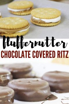 chocolate covered cookies are sitting on a baking sheet with the words butternuter above them