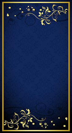 a blue background with gold swirls and leaves on it's edges is shown