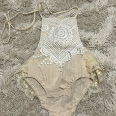 Baby Girl Boho Lace Romper. Size 12 Months. Bought And Never Worn! Cream Bubble Romper For Beach In Summer, Cream Bubble Romper For Beach And Summer, Beige Tops For Summer Playwear, Beige Bubble Romper For Summer Playtime, Beige Summer Bubble Romper For Playtime, Spring White Bubble Romper For Beach, Summer Beige Bubble Romper For Playtime, White Spring Bubble Romper For Beach, White Fitted Bubble Romper For Summer