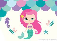 a little mermaid with pink hair and blue eyes