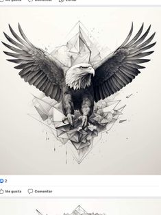 an eagle with geometric shapes on it's wings is shown in the bottom right hand corner