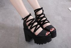 Lace up Black High Heels Platform Sandals · KoKo Fashion · Online Store Powered by Storenvy Heel Sandals Outfit, Hak Tinggi, High Heels Outfit, High Heels Classy, High Heel Dress, Heels Outfits, Heels Platform, Heels Classy, Platform High Heels