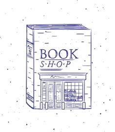 a book shop with an open door and the words'book shop'written on it