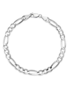 Bloomingdale's Fine Collection Men's Figaro Link Chain Bracelet in 14K White Gold - Exclusive Formal White Gold Bracelets With Figaro Chain, White Gold Bracelets With Figaro Chain For Gift, Classic Oval Link Gold Bracelet, Formal White Gold Bracelet With Figaro Chain, Formal Silver Bracelet With Figaro Chain, Hallmarked White Gold Chain Bracelet, White Figaro Chain Link Jewelry, Luxury Silver Figaro Chain Bracelet, White Gold Sterling Silver Figaro Chain Bracelets