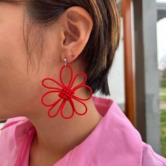 Bordeaux colored handknotted earring.  Various size and colors available.  Allow 1-3 days to ship Unique Red Flower Earrings, Handmade Summer Flower Earrings, Handmade Red Casual Earrings, Handmade Casual Red Earrings, Trendy Handmade Flower-shaped Earrings, Handmade Red Flower Earrings, Macrame Earrings As A Gift, Handmade Casual Drop Earrings, Handmade Casual Flower Earrings