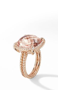 18-karat rose gold Morganite, Pavé diamonds. .30 total carat weight. Ring, 14mm. Imported. Style Name:David Yurman Chatelaine Pavé Bezel Ring In 18K Rose Gold With Morganite. Style Number: 5607264. Available in stores. Luxury Rose Gold Morganite Diamond Ring, Luxury Rose Gold Morganite Rings, Blush Luxury Formal Jewelry, Unique Engagement Rings Halo, Cushion Cut Diamond Ring, Moissanite Engagement Ring Halo, Oval Cut Engagement Ring, Rose Gold Morganite, Top 10 Engagement Rings