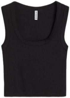 H&m Tank Top For Spring, Scoop Neck Tank Top With Ribbed Neckline For Everyday, Everyday Scoop Neck Tank Top With Ribbed Neckline, H&m Sleeveless Stretch Tops, Trendy Sleeveless H&m Tank Top, H&m Cotton Fitted Tank Top, Fitted Cotton H&m Tank Top, Fitted Cotton Tank Top By H&m, Trendy Fitted H&m Tank Top