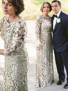 two women and a man standing next to each other in formal wear, posing for the camera