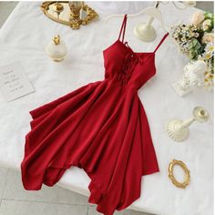 Spaghetti Strap Dress Summer, Spaghetti Strap Summer Dress, Tie Up Dress, Strap Dresses, Short Women, High Waist Dress, Beautiful Clothes, Homecoming Dresses Short, Dresses Summer