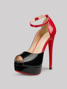 150mm Sky High Platform Ankle strap Pumps Leopard Patent Red Platform Heels In Polyurethane, Bold Platform Heels In Patent Leather, Bold Patent Leather High Heels, Bold Patent Leather Heels For Party, Bold Patent Leather Party Heels, Red Bottom Pumps, Red Platform Heels, Red Bottom, Hot Heels