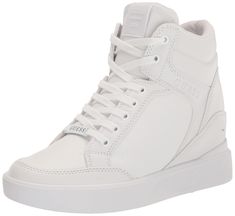 PRICES MAY VARY. The Guess Blairin lace up wedge sneaker is a great transitional style. It features a hidden wedge, padded collar, logo lacekeeper, and mudguard detail. Closed Toe Lace-Up Closure Imported Modern Tailor, Knee High Heels, Lace Up Wedges, Long Sleeve Short Dress, Luxury Store, Transitional Style, Fashion Sneakers, Wedge Sneaker, Sneakers White