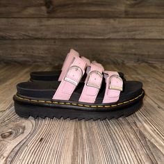 Nwot Dr. Martens Blaire Leather Slide Sandals See Last Image For Details Size Uk 4 Us 6 Please Know Your Doc Size Ac Pink Cushioned Slides With Round Toe, Pink Slides With Cushioned Footbed And Round Toe, Pink Round Toe Synthetic Footbed Sandals, Pink Synthetic Round Toe Footbed Sandals, Pink Open Toe Footbed Sandals, Pink Cushioned Slip-on Heels, Pink Flat Slides With Removable Insole, Pink Platform Open Toe Slides, Pink Synthetic Slides With Flat Heel