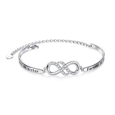 PRICES MAY VARY. Design: This sterling silver sister bracelet is designed for who treats you as a sister, no matter your sister/ best friend, or even your mother, classmates, colleague, partner and so on. Engraved " Always my sister, forever my friend" make this BFF bracelet more meaningful. Size: Double Infinity pendant: 24*10mm; Bracelet diameter: 60*50mm; With 3 inches Extension Chain adjustable length, fits for most of people. Material: Solid 925 Sterling Silver made, Hypoallergenic, Nickel- Anniversary Package, Bracelets Bff, Bff Bracelet, Sister Forever, Adjustable Silver Bracelet, Silver Infinity Bracelets, Double Infinity, Bracelets Friendship, Bff Bracelets