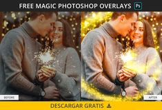 two people holding sparklers in their hands with the caption free magic photoshop overlays