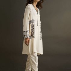 White embroidered Pakistani kurti dress with straight pant and | Etsy Nida Azwer, Stylish Office Wear, Kurta Style, Pakistani Fashion Casual, Pakistani Dresses Casual, Salwar Kamiz, Casual Wear Dress, Kurta Designs Women, Pakistani Dress Design