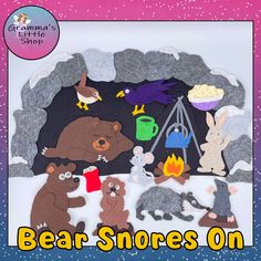 bear snores on the ground with animals and birds