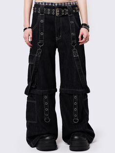 Shop Minga London's Urban Trek Black Wide Leg Cargo Jeans with edgy D-ring straps and multi pockets. The y2k jeans your wardrobe needs. Fast shipping worldwide! Wide Leg Cargo Jeans, 2024 Fits, Minga London, High Heel Boots Knee, Shrug Cardigan, Cargo Jacket, Y2k Jeans, Knitted Tops, Y2k Black