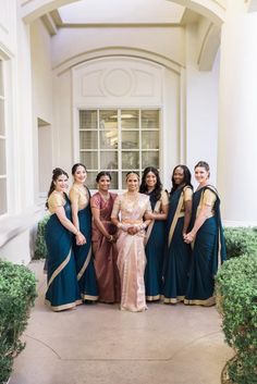 Indian Bridesmaid Saree in Dark Teal and Gold Set - Etsy