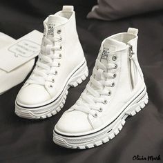 Olivia Mark - High-Top Canvas Shoes with Thick Bottom and Soft Insole Casual Skate Shoes Martin Boots High Top White Shoes, Shoes Platform Sneakers, Spring Shoes Women, Dr Shoes, Women Casual Shoes, Shoes Platform, Swag Shoes, Martin Boots, Leather Shoes Woman