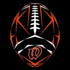 an orange and black football logo with the letter w in it's center on a black background