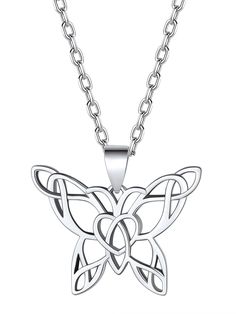 PRICES MAY VARY. ❤Lovely celtic knot butterfly necklace, very delicate and meaningful pendant for women girls. Each piece is a symbol of transformation, just like the butterfly that emerges in all its glory. This kind of sparkly dainty silver necklace is a hit, in fashion and all match with your daily outfit at any occasion. ❤Crafted with premium 925 sterling silver and polished to perfection, our silver necklace is free of nickel, lead, and cadmium; safe for sensitive skin. These butterfly neck Dainty Silver Necklace, Butterfly Necklaces, Gift For Valentine, Necklace For Her, Sterling Necklaces, Valentine Birthday, Pendant For Women, Black Butterfly, Girls Necklaces