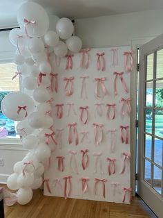 Bow wall, tea party, baby shower Wedding Shower Arch Ideas, Now Themed Party, Diy Bow Backdrop, Bow Galentines Party, Bow Baby Shower Backdrop, Simple Outdoor Baby Shower Ideas, Sorority Rush House Decorations, Bows Birthday Theme