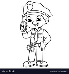 Police Worksheet, Police Drawing Easy, Police Drawing, How To Draw A Police Officer, How To Draw Policeman, Police Illustration, Community Helpers Police Officer, Police Coloring Pages Free Printable, Police Officer Coloring Page