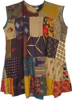 a multicolored patchwork top with different patterns on it