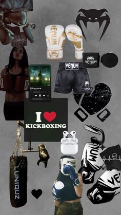 a collage of various sports related items including gloves, boxing gloves and other accessories