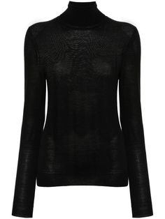 Saint Laurent Turtleneck Black Wool Pullover. Crafted from black wool, turtleneck, long sleeves, perforated details at the ribbed edges, tonal embroidered logo on the front, straight hem.Gender: WOMENMaterial: 100%WOOLColor: BlackMade in: ITProduct ID: 800713.Y76HF*Import tax/duty will be calculated at checkout (If applicable) Black Long Sleeve Cashmere Turtleneck, Black Cashmere Long Sleeve Turtleneck, Black Cashmere Funnel Neck Top, Black High Neck Cashmere Top, Workwear Fine Knit Funnel Neck Sweater, Elegant Black Turtleneck With Ribbed Cuffs, Black Turtleneck With Ribbed Cuffs For Work, Fine Knit Funnel Neck Sweater For Work, Classic Workwear Sweater In Pointelle Knit