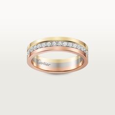 Cartier - Vendôme Louis Cartier Wedding Band - Ring Gold/White gold/Gold - Louis Cartier Vendôme wedding ring, 18K rose gold (750/1000), 18K white gold (750/1000), 18K yellow gold (750/1000), set with 35 brilliant-cut diamonds totaling 0.44 carats. Width: 4.8 mm (for size 52). Please note that the carat weight, number of stones and product dimensions will vary based on the size of the creation you order. For detailed information please contact us. Cartier Wedding Band, Cartier Wedding Bands, Cartier Wedding Rings, Trinity Bracelet, Trinity Necklace, Cartier Earrings, Cartier Necklace, Gold Band Ring, Gold Wedding Rings