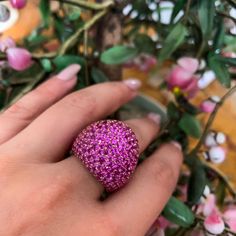 Luxury Pink Gold Ruby Ring, Luxury Pink Sapphire Round Ring, Luxury Pink Sapphire Ring, Luxury Pink Ruby Ring, Dome Ring, Domed Ring, Gold Polish, Pink Sapphire, Druzy Ring