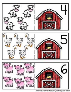 an image of farm animals in front of a barn with numbers to 10 and counting